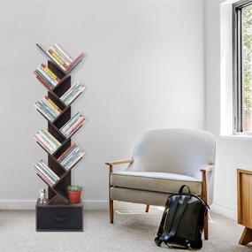 img 1 attached to HOROW 9-Tier Tree Bookshelf with Drawer: A Versatile Home Furniture for Storing and Displaying Books, DVDs, CDs, Magazines, Perfect Addition to Your Living Room, Office, or Bedroom Décor (Walnut)