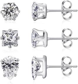 img 4 attached to 💎 CZ Stud Set: Stylish Silver Cubic Zirconia Ear Cartilage Earring Jewelry Pack for Women & Teens in White Gold Fashion