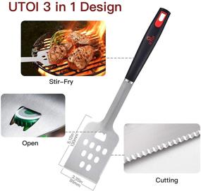 img 1 attached to 🔥 UTOI BBQ Grill Tools Set: 4pcs Heavy Duty Stainless Steel Grilling Accessories - Tongs, Fork, Basting Brush, and Spatula with Bottle Opener - 18" Extra Long Utensils for Outdoor Cooking and Camping