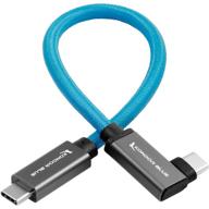 🔌 kondor blue usb c to usb c braided cable - fast charging 100w, rapid data transfer 10gbps - 6k ssd video recording for bmpcc 4k/6k z cam and more - compatible with samsung t5/t7 (right angle, 12-inch) logo