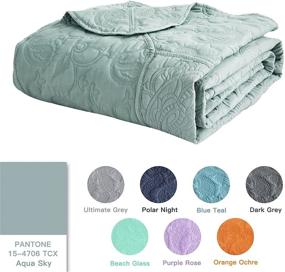 img 1 attached to 🛏️ HZ&HY Extra Wide Aqua Sky Oversized King Bedspread 128x120, Lightweight and Reversible Coverlet Bedding Set, Luxurious 4 Piece Polyester Comforter, King/Cal King Size - Aqua Sky