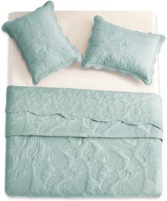 img 2 attached to 🛏️ HZ&HY Extra Wide Aqua Sky Oversized King Bedspread 128x120, Lightweight and Reversible Coverlet Bedding Set, Luxurious 4 Piece Polyester Comforter, King/Cal King Size - Aqua Sky