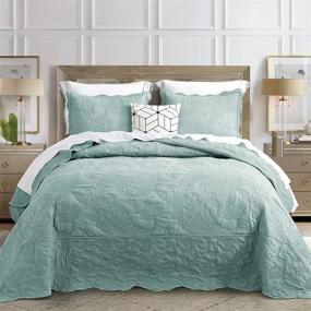 img 4 attached to 🛏️ HZ&HY Extra Wide Aqua Sky Oversized King Bedspread 128x120, Lightweight and Reversible Coverlet Bedding Set, Luxurious 4 Piece Polyester Comforter, King/Cal King Size - Aqua Sky