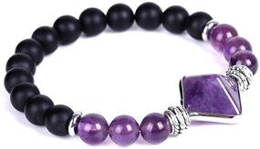 img 4 attached to 💎 Natural Amethyst Power Stone Bracelet - Yoga Chakra Crystal Cut Pyramid Chain Beads Jewelry for Fashion and Decorative Gift