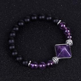 img 2 attached to 💎 Natural Amethyst Power Stone Bracelet - Yoga Chakra Crystal Cut Pyramid Chain Beads Jewelry for Fashion and Decorative Gift