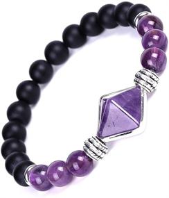 img 3 attached to 💎 Natural Amethyst Power Stone Bracelet - Yoga Chakra Crystal Cut Pyramid Chain Beads Jewelry for Fashion and Decorative Gift