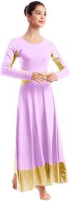 img 2 attached to 👗 Women's Cross Dance Loose Full Dress: Metallic Gold Color Block Liturgical Lyrical Dancewear with Long Sleeves