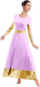 img 1 attached to 👗 Women's Cross Dance Loose Full Dress: Metallic Gold Color Block Liturgical Lyrical Dancewear with Long Sleeves