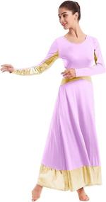 img 3 attached to 👗 Women's Cross Dance Loose Full Dress: Metallic Gold Color Block Liturgical Lyrical Dancewear with Long Sleeves