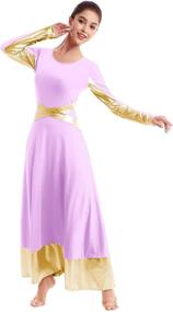 img 4 attached to 👗 Women's Cross Dance Loose Full Dress: Metallic Gold Color Block Liturgical Lyrical Dancewear with Long Sleeves