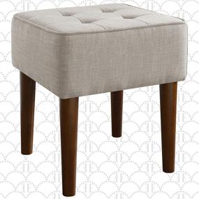 img 4 attached to Elle Decor Aria Upholstered Ottoman: Stylish Button Tufted Stool for Modern Homes - Compact & Comfortable Light Gray Seating for Small Spaces