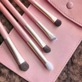 img 1 attached to 💄 Professional 5pcs Eye Shadow Brush Set with Portable Bag - Pony Hair, Wooden Handles - Perfect for Makeup Artists