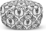 lunarable skull ottoman pouf: vintage baroque style floral footrest with removable cover, black and white - perfect for living room and bedroom décor logo