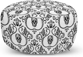 img 4 attached to Lunarable Skull Ottoman Pouf: Vintage Baroque Style Floral Footrest with Removable Cover, Black and White - Perfect for Living Room and Bedroom Décor