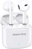 🐬 беспроводные наушники dolphin song bluetooth 5.0: tws стерео наушники с микрофоном, премиум звук, глубокие басы для спорта - маленький чехол для зарядки, черно-белый (белый) логотип