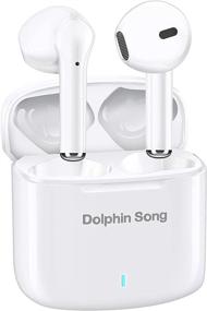 img 4 attached to 🐬 Беспроводные наушники Dolphin Song Bluetooth 5.0: TWS стерео наушники с микрофоном, премиум звук, глубокие басы для спорта - маленький чехол для зарядки, черно-белый (белый)