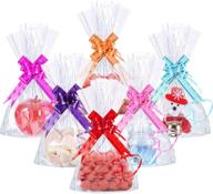 🍬 clear flat cello treat bags: 50 count storage bags with colorful bag ties - perfect for sweet party gifts and home use (15 x 25 cm/ 5.9 x 9.8 inch) logo