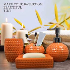 img 1 attached to 🍊 bbruriy 4-Piece Orange Ceramic Bathroom Decor Accessory Set: Soap Dispenser, Soap Dish, Cup, and Toothbrush Holder