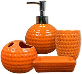 img 4 attached to 🍊 bbruriy 4-Piece Orange Ceramic Bathroom Decor Accessory Set: Soap Dispenser, Soap Dish, Cup, and Toothbrush Holder