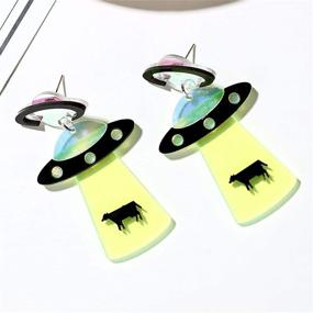 img 1 attached to Cute Fun UFO Aliens Cosmos and Space Acrylic Resin Dangle Drop Stud Earrings for Women Girls Ladies - COADIPRESS