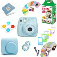 📸 fujifilm instax mini 8 film camera kit - includes instax mini film, protective case, selfie lens, filters, frames, and decorative design (blue) logo
