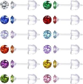 img 4 attached to 👂 Jstyle 12 Pairs Clear Plastic Stud Earrings for Women - Acrylic Post, Sensitive Ears, Cubic Zirconia, Birthstone Stud Earrings Set, 2-8mm