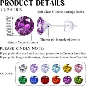 img 2 attached to 👂 Jstyle 12 Pairs Clear Plastic Stud Earrings for Women - Acrylic Post, Sensitive Ears, Cubic Zirconia, Birthstone Stud Earrings Set, 2-8mm