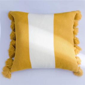 img 3 attached to 🛋️ Mido House Boho Knitted Decorative Pillow Cover with Tassels 18 x 18 - Mustard Pillow Shams for Couch, Sofa, and Living Room