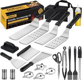 img 4 attached to 🔥 Complete 22 Piece Griddle Accessories Kit for Blackstone and Camp Chef - Professional BBQ Grill Spatula Set with Scraper, Bottle, Tongs, and Egg Rings by COKWEL