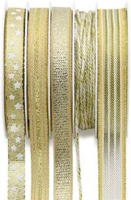 img 3 attached to Christmas Gift Wrapping Ribbon Set - Crafts, Party Fabric, Glitter Gold Ribbons - Festival Decorations (5.4 Yards x 5 Rolls)
