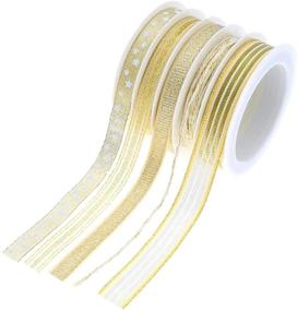 img 4 attached to Christmas Gift Wrapping Ribbon Set - Crafts, Party Fabric, Glitter Gold Ribbons - Festival Decorations (5.4 Yards x 5 Rolls)
