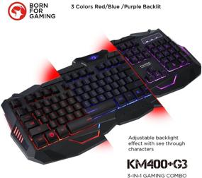 img 2 attached to 🎮 Игровая клавиатура и мышь с подсветкой MARVO KM400 в комплекте с большим игровым ковриком для мыши - клавиатура с 3-цветной подсветкой, мышь с 7-цветной подсветкой и разрешением 2400DPI, расширенный коврик для мыши размером 27,6"x8,8" - для ПК, ноутбуков и компьютеров.