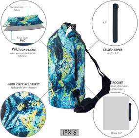 img 3 attached to SNAILMAN 10L Waterproof Dry Bag Backpack with Phone Zipper Pocket - Ideal for Swimming, Boating, Kayaking, Camping and Beach Activities (Graffiti Design)