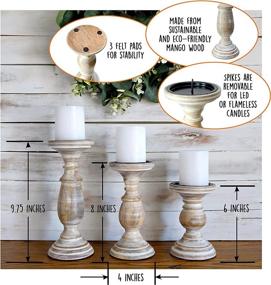 img 2 attached to 🕯️ Set of 3 Pillar Candle Holders: Wood Accent for Tables, Pillar & Flameless LED Candles, Tall Wood Farmhouse Candle Sticks