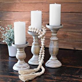 img 1 attached to 🕯️ Set of 3 Pillar Candle Holders: Wood Accent for Tables, Pillar & Flameless LED Candles, Tall Wood Farmhouse Candle Sticks