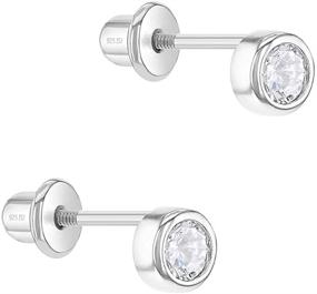 img 3 attached to 👧 Safe and Hypoallergenic 925 Sterling Silver Bezel Set Earrings with 4mm Round Cubic Zirconia for Baby Girls, Toddlers, and Little Girls - Small Screw Back Locking for Sensitive Ears