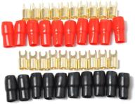 🔌 10 sets of copper gold plated 4 gauge strip spade fork adapters connectors plugs crimp barrier spades for speaker wire cable terminal plug - 4ga (red and black) logo