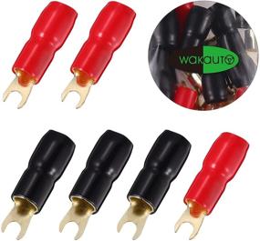 img 2 attached to 🔌 10 sets of Copper Gold Plated 4 Gauge Strip Spade Fork Adapters Connectors Plugs Crimp Barrier Spades for Speaker Wire Cable Terminal Plug - 4GA (Red and Black)