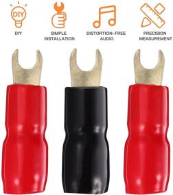 img 1 attached to 🔌 10 sets of Copper Gold Plated 4 Gauge Strip Spade Fork Adapters Connectors Plugs Crimp Barrier Spades for Speaker Wire Cable Terminal Plug - 4GA (Red and Black)