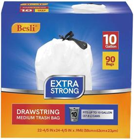 img 4 attached to Besli 10 Gallon Drawstring Trash Bag Garbage Bag Trash Can Liner, 0.9 Mil, Pack of 90