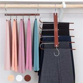 img 4 attached to MORALVE Pants Hangers Space Saving - 2 Pack Wood Scarf Hangers for Closet Organizer - Jean Hangers Scarf Holder Closet Space Saving Hangers - Pants Rack Leggings Hanger Space Saver Closet Organization