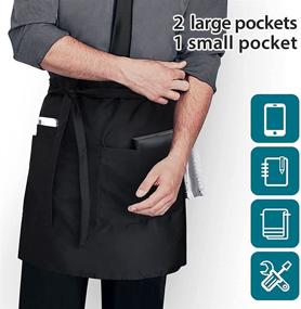 img 1 attached to 👖 Черный поясной фартук ROTANET полуширокий, длинный, большой - 3 кармана - водонепроницаемый и защищенный от масел и пятен - фартук для официантов для мужчин и женщин.