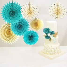 img 3 attached to 🎉 Teal and Gold Birthday Party Decorations: Polka Dot Paper Fans, Teal and Gold Happy Birthday Banner, Champagne Teal Tissue Pom Pom for Women's 30th/40th/50th/60th/80th Birthday Celebration