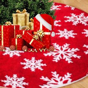 img 4 attached to 🎄 48-Inch Red Faux Fur Christmas Tree Skirt with White Snowflake Design - Festive Holiday Decorations for Merry Christmas Parties