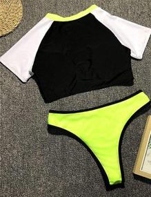 img 2 attached to ANASABI Women's High Waisted Bikini Swimsuit with Short Sleeves, Neon Thong Triangle Swimwear and Rashguard
