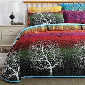 img 4 attached to Vibrant Rainbow Tree Bedspread Set: Quilt and Pillow Shams (King) by Swanson Beddings