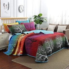 img 2 attached to Vibrant Rainbow Tree Bedspread Set: Quilt and Pillow Shams (King) by Swanson Beddings