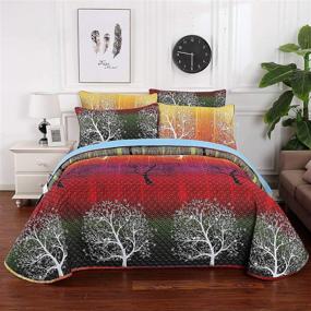 img 3 attached to Vibrant Rainbow Tree Bedspread Set: Quilt and Pillow Shams (King) by Swanson Beddings