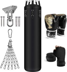 img 4 attached to 🥊 Odoland 6-In-1 Unfilled Punching Bag Set for Men and Women - 4FT Kickboxing Heavy Bag with 12OZ Boxing Gloves, Hand Wraps, and Hanging Chains for MMA Karate