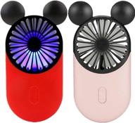 🐭 kbinter cute personal mini fan - handheld & portable usb rechargeable fan with beautiful led light, 3 adjustable speeds, portable holder - for indoor & outdoor activities, cute mouse 2 pack (red+pink) logo